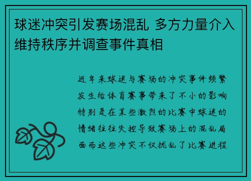 球迷冲突引发赛场混乱 多方力量介入维持秩序并调查事件真相