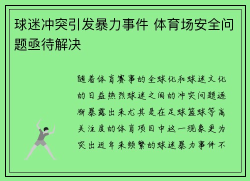 球迷冲突引发暴力事件 体育场安全问题亟待解决